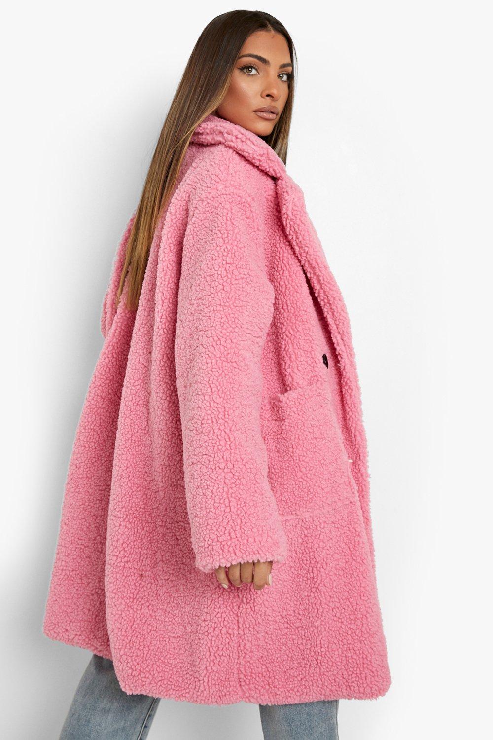 Boohoo pink 2025 teddy coat